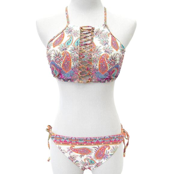 Nanette Lepore Gypsy Queen Paisley Halter Bikini Summer Beach Swimsuit Size M - Picture 1 of 10